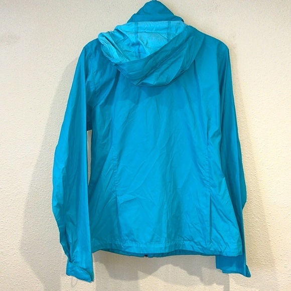 Columbia Aqua Blue Waterproof Lightweight packable hooded zipper rain Jacket L - Picture 3 of 6
